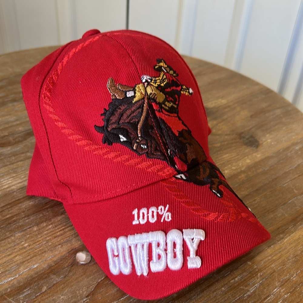 Red Cowboy Embroidered Cap. 100% Cowboy. - Picture 14 of 17
